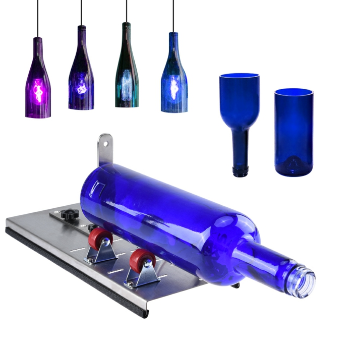 eine blaue weinflasche lampe aus blauen weinflaschen bottle cutter nachhaltige geschenke für männer resized