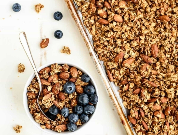 gesundes müsli selber machen granola ohne zucker zuckerfreies granolarezept frühstück high fiber protein blaubeeren