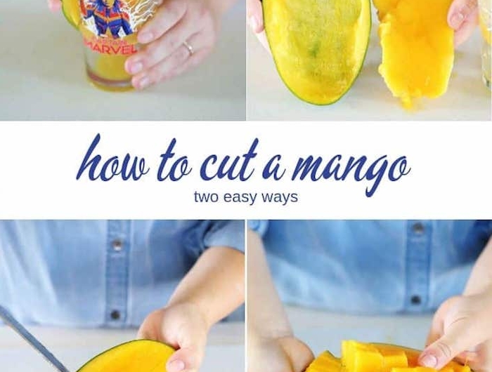 zwei methodemn wie man eine mango schneiden kann mithilfe eines glases und mit einem messer