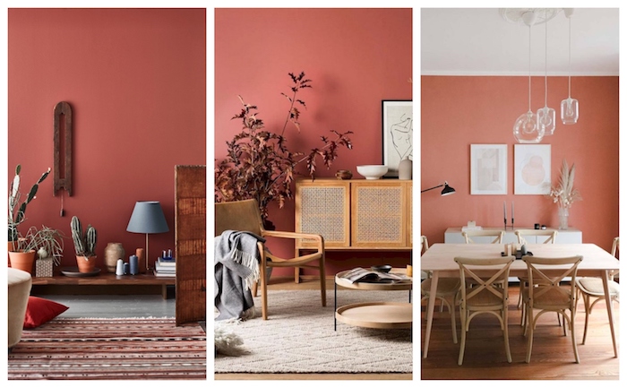 collage wandfarbe wählen wände streichen ideen wohnzimmer terrakotta farben
