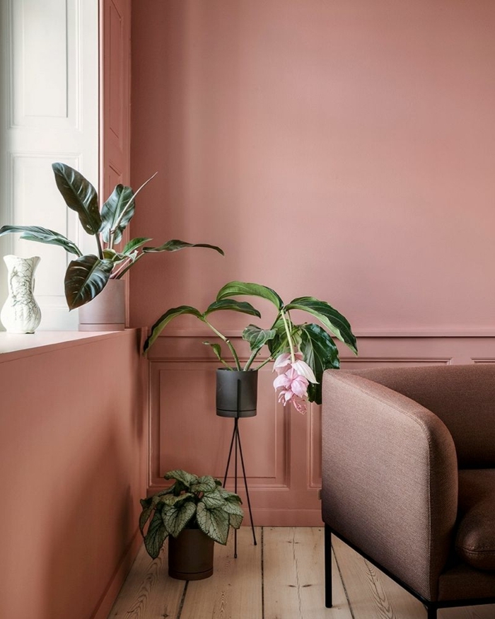 farbe malve beispiele wandfarben ideen moderne wohnzimmerfarben wohnzimmerdeko grüne pflanzen