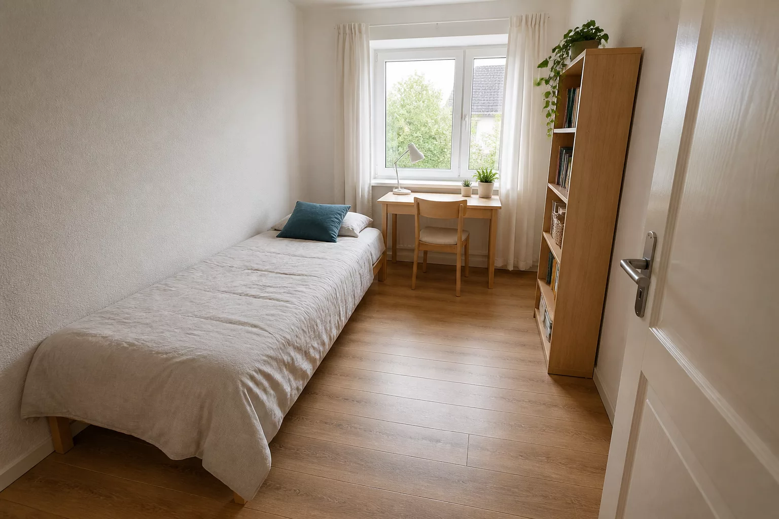 Jugendzimmer für kleine Räume: schmales Bett lässt freie Bewegungsfläche