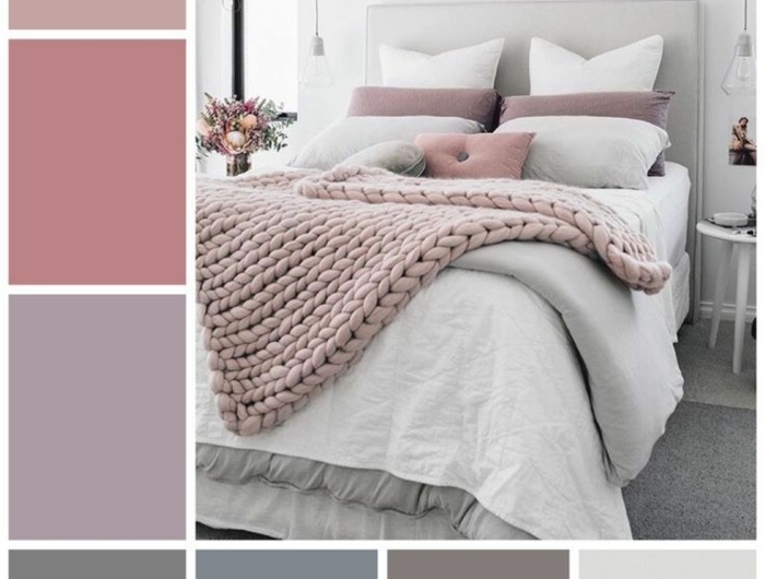 malve farbe mauve taupe schlafzimmer einrichten und dekorieren weiße wände mauve akzente palette