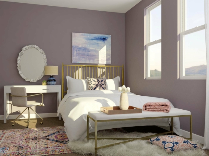 mauve wandfarbe wände streichen schlafzimmer moderne farbpalette jugendzimmer mädchenzimmer einrichtungsideen