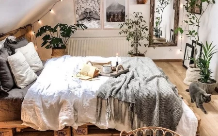 originelle zimmerdeko schlafzimmer mit dachschräge bett aus paletten aufgehängte kleine lichterketten tumblr zimmer deko gestalten schlafzimmer