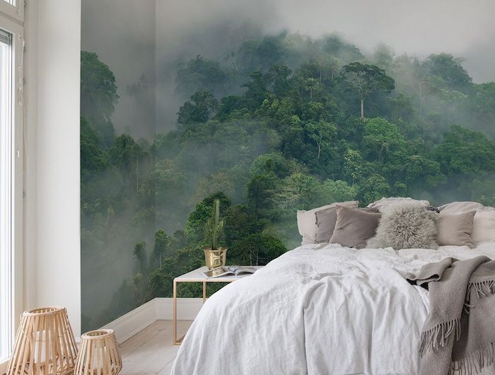 urban jungle wandfarben wände streichen diy wanddeko schlafzimmer streichen ideen grüne pflanzen wanddeko