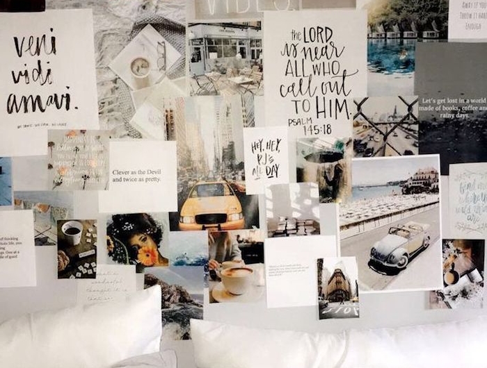wand dekorieren mit fotos inspirierenden zitaten karten zimmer einrichten ideen tumblr schlafzimmer teenager modern dekorieren