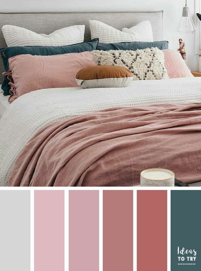 wandfarbe mauve passende farben schlafzimmergestaltung in weiß türkis und hellila