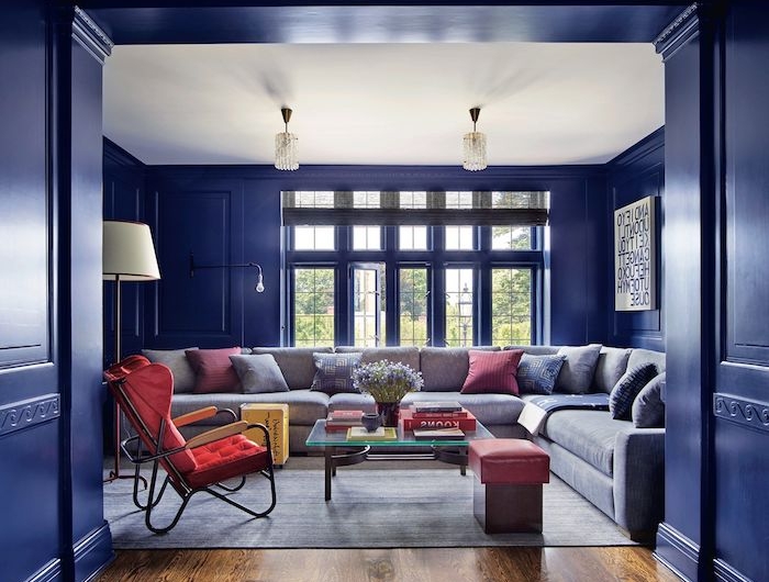 wandfarbe schöner wohnen wohnzimmer wände streichen classic blue 2020