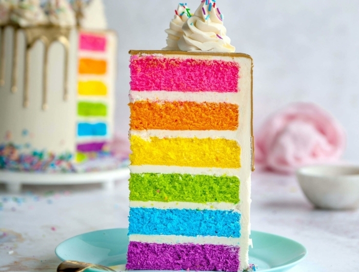 0 geburtstagstorte für mädchen regenobgenkuchen torte in den regenbogenfarben bunte kuchenboden creme