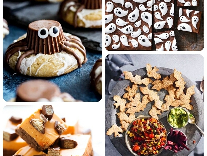 0 halloween rezepte für kinderparty tolle snacks partysnacks ideen partyideen kekse spinnen fudge mit schokolade crackes fledermäuse
