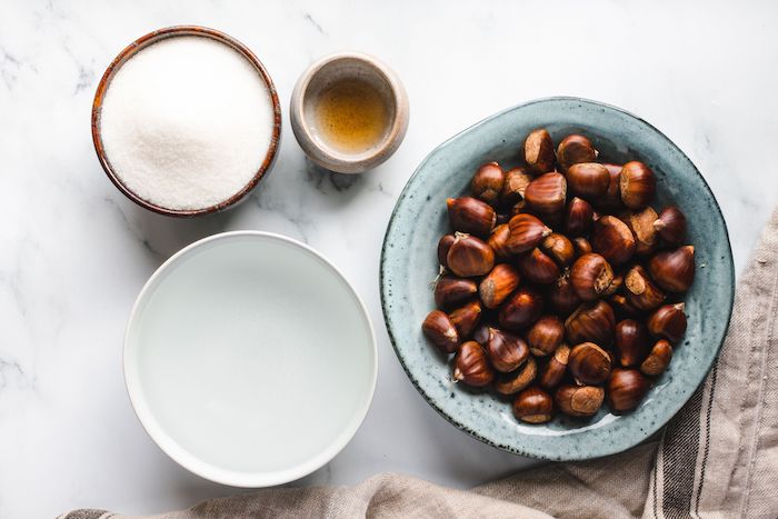 maronen kaufen und selber backen marron glace mit zucker wasser und vanilleextrakt