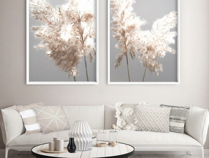 pampasgras deko bestellen bilder mit trockengras zimmerdeko in weiß moderne wohnzimmereinrichtung wohnzimmer wanddeko