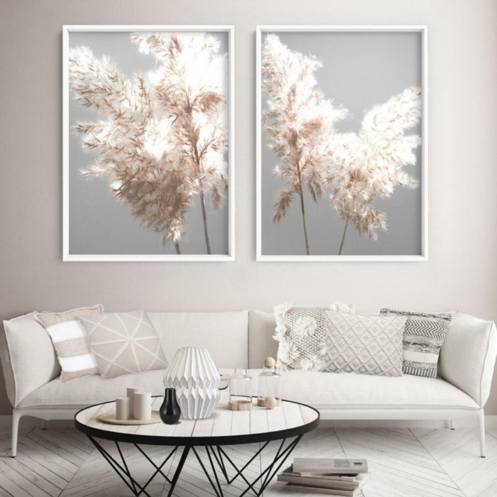 pampasgras deko bestellen bilder mit trockengras zimmerdeko in weiß moderne wohnzimmereinrichtung wohnzimmer wanddeko