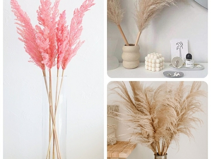pampasgras rosa deko getrocknetes gras vasen mit trockblumen dekoideen fürs zimmer zimmerdeko