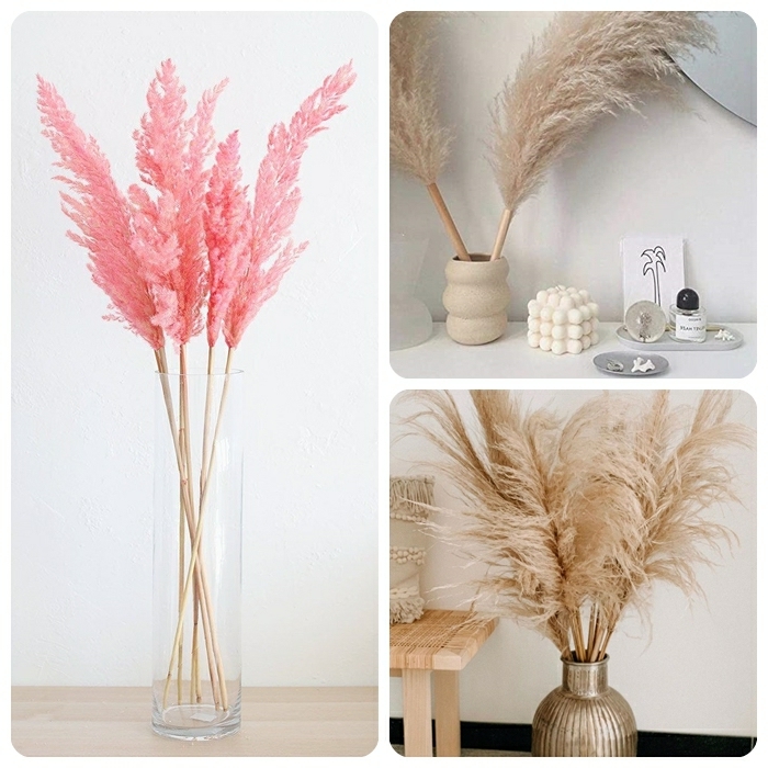 pampasgras rosa deko getrocknetes gras vasen mit trockblumen dekoideen fürs zimmer zimmerdeko