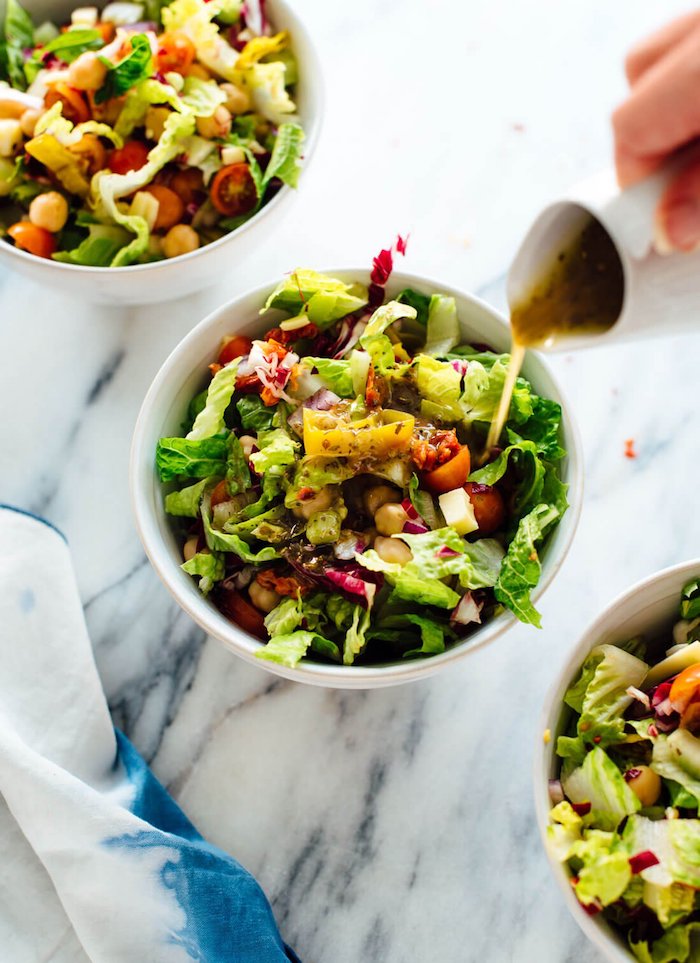 vegetarische gerichte für gäste grünsalat italienisch kochererbsen paprika dressing