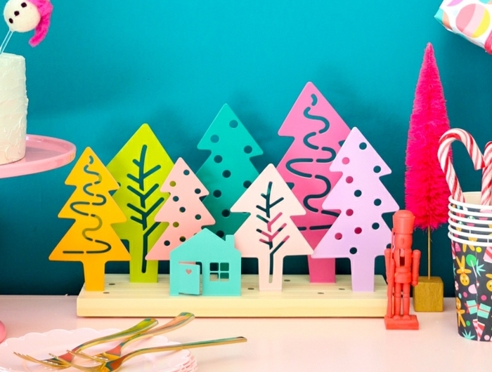 0 weihnachten basteln mit kindern zum advent weihnachtsbäume in verschiedenen farben tannenbäume bunte bäume tischdeko