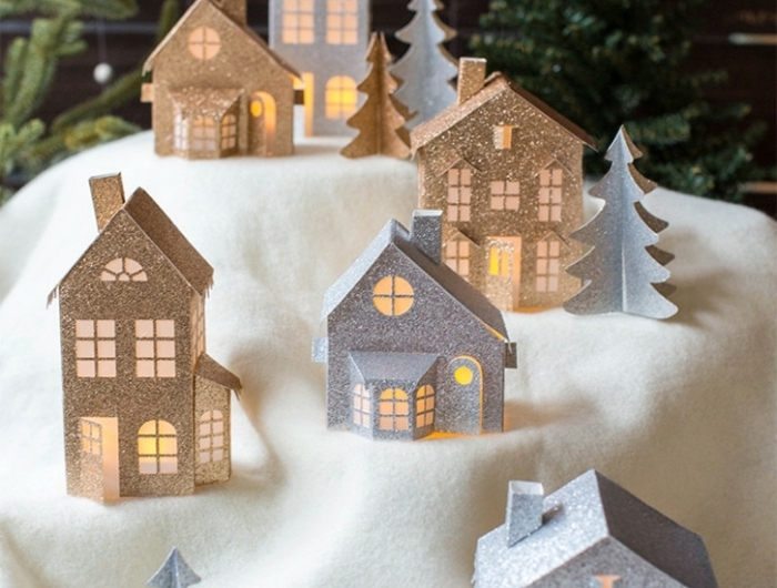 0 weihnachtsdeko selber basteln diy ideen zum weihanchten weihnachtliche deko kleine häuschen aus papier village