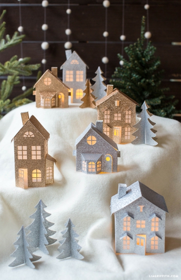 0 weihnachtsdeko selber basteln diy ideen zum weihanchten weihnachtliche deko kleine häuschen aus papier village