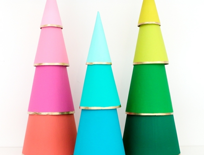 1 weihnachtsbasteln mit kindern tannenbäume selber machen papierbäume weihnachtsbäume aus papierkegeln ombre bunte farben