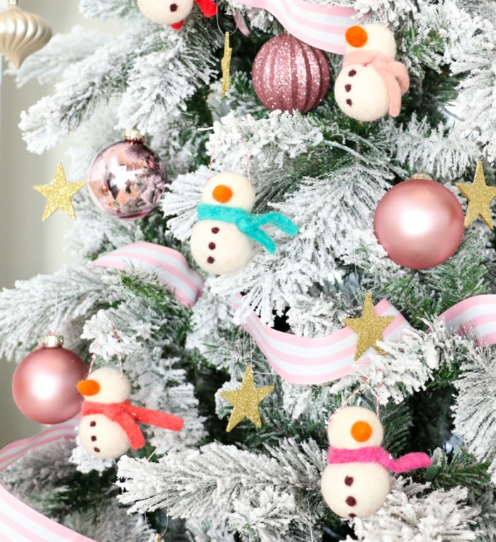 2 winterdeko basteln weihnachtskugeln selber machen schneemänner moderne weihnachtsdeko weißer tannenbaum