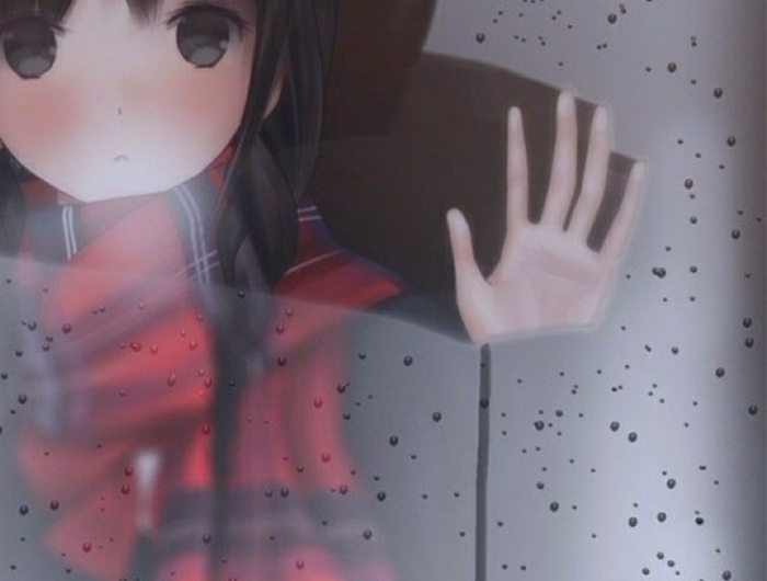 anime girls iphone wallpaper mädchen schwarze haare roter mantel beschlagenes fenster