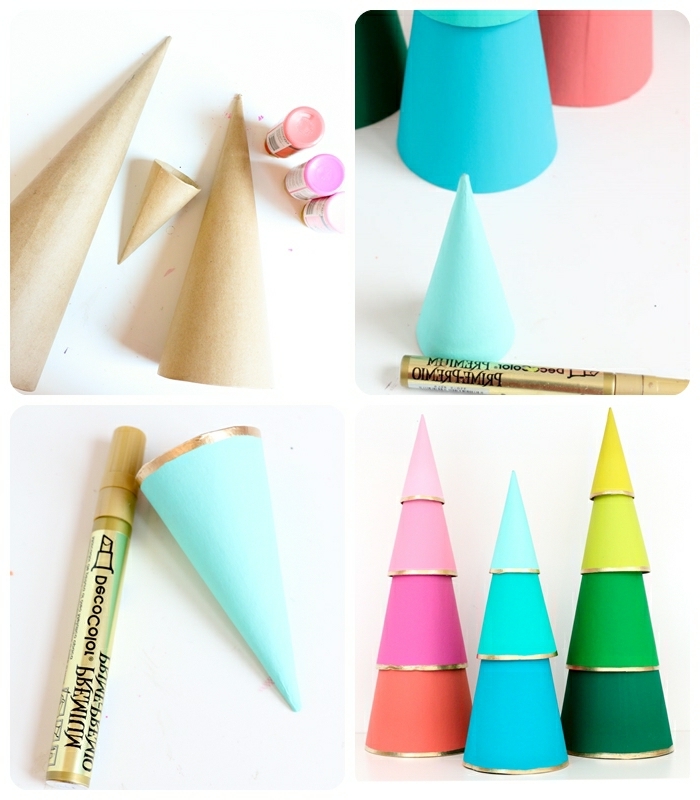 basteln für weihnachten diy ideen für kleine und große tannenbäume aus papierkegeln papierbäume weihnachtsdeko ideen