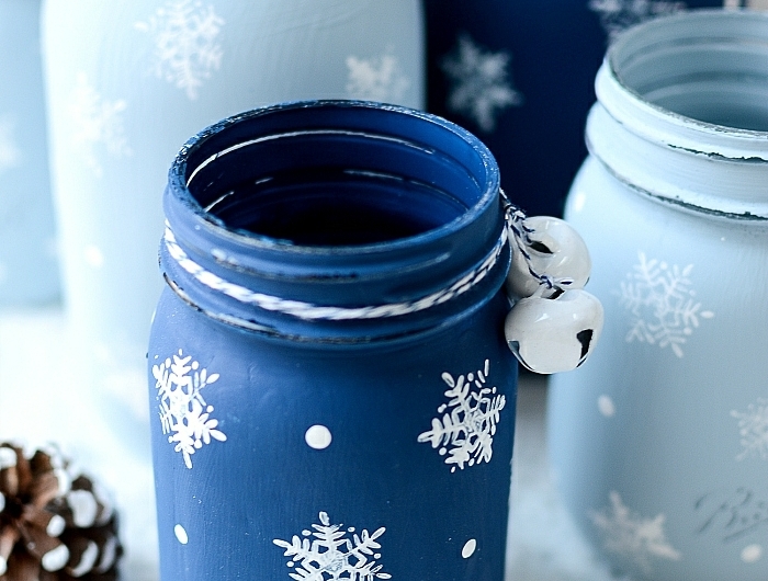 basteln für weihnachten windlicher selber machen upcycling einmachgläser dekoriert mit acrylfarbe