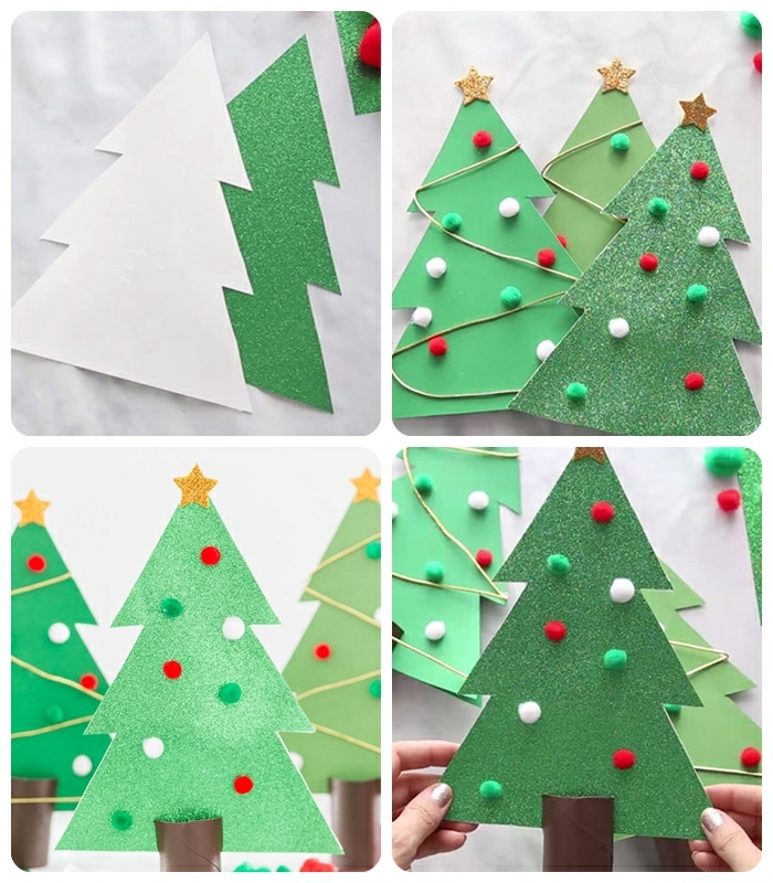 basteln weihnachten kinder diy ideen weihanchtsdeko selber machen tannenbäume aus papier selber machen weihnachtsbäume