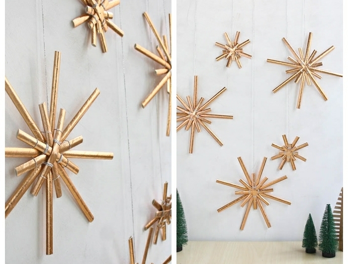 basteln weihnachten papier goldene papiersterne sterne aus dekopapier wanddeko für den winter