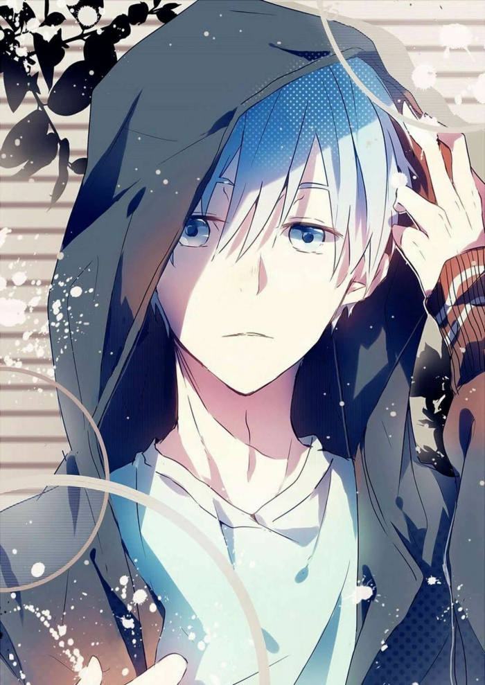 boy anime wallpaper handy junge in weiße tshirt hoodie blaue augen