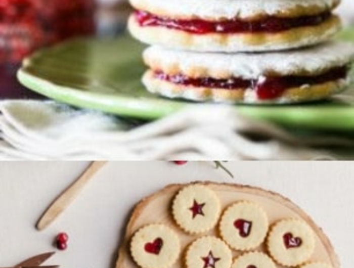collage ideen und inspiration weihnachtsgebäck mit marmelade spitzbuben kekse weihnachtsplätzchen backen leckere desserts