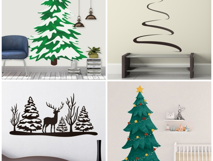 dekoration inspiration wandtattoo weihnachten weihnachtsbaum ideen collage originelle deko ideen inspo