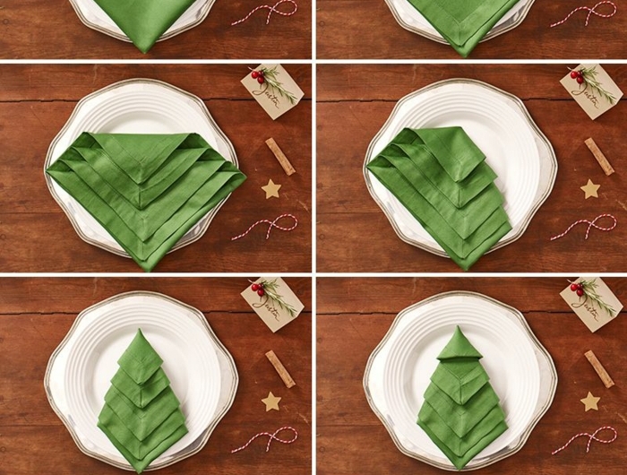 kreative tischdeko servietten falten weihnachten einfach anleitung schritt für schritt erklärung weihnachtsbaum aus serviette