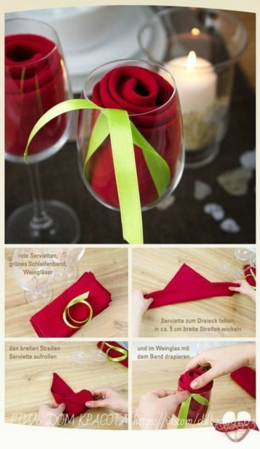 rose in glas anleitung diy servietten falten einfach und schnell papierservietten tischdeko kreativ weihnachten