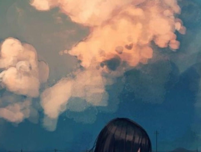sad anime wallpaper iphone mädchen draußen regen große wolken
