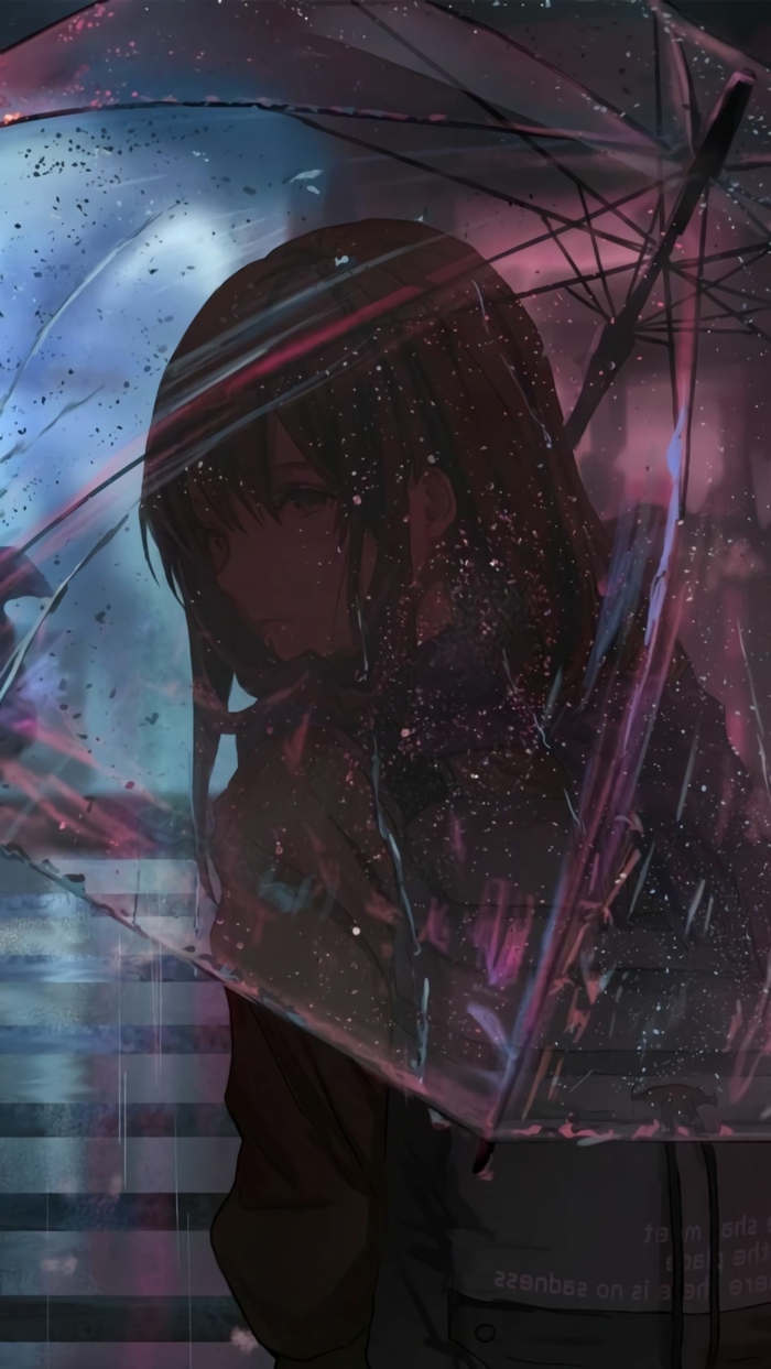 sad anime wallpaper phone mädchen traurig im regen regenschirm dunkel abend