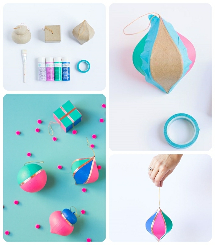 weihanchtdeko ideen selber basteln weihanchtskugel aus papier mit acrylfarben dekorieren weihnachtdeko