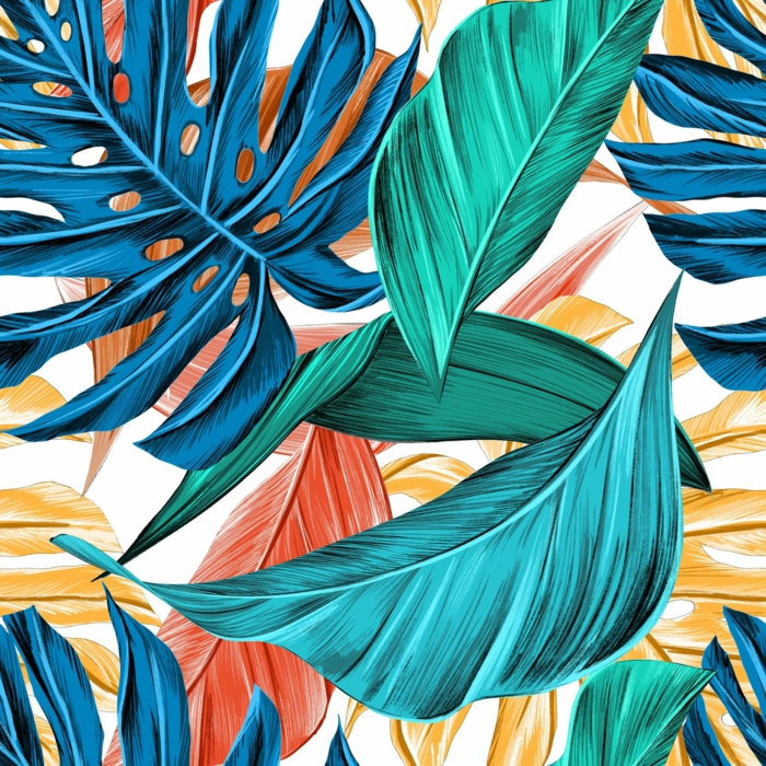 2 tropische motive fototapeten inspiration blaue grüne gelbe farben fototapete blumen