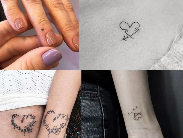 collage inspiration kleine tattoo ideen verschiedene herzen finger handgelenk arm tätowierungen inspiration