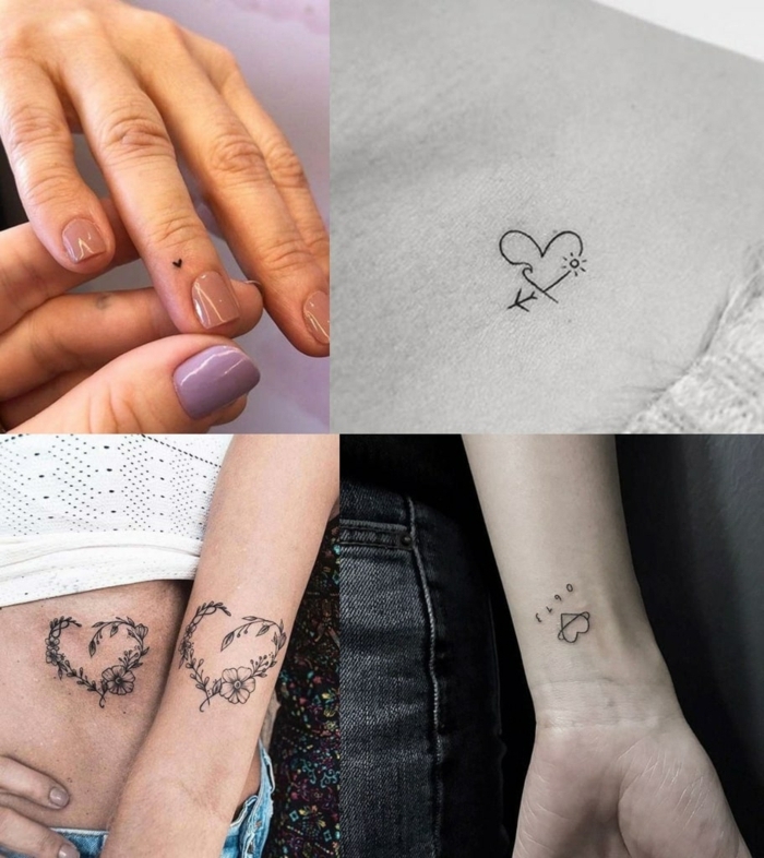 collage inspiration kleine tattoo ideen verschiedene herzen finger handgelenk arm tätowierungen inspiration