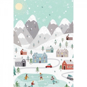 hübsche hintergrundbilder handy weihnachten zeichnung kleine stadt bergen schlittschuh laufen auf eisbahn kreative bilder