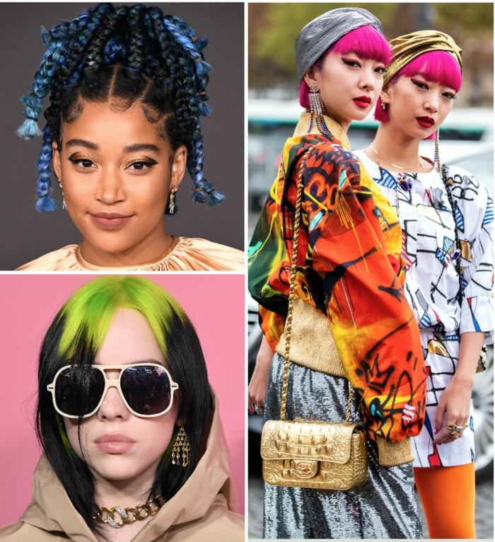 inspiration frisuren für damen 2020 pinke kurzhaarfrisuren schwarze haare mit grüner strähne hochgesteckte frisuren blaue haare