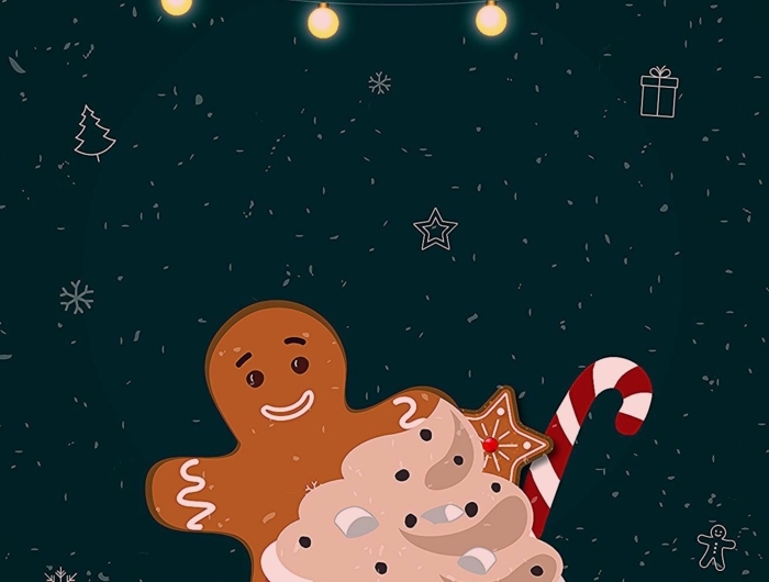 kreative weihnachtsbilder hintergrund tasse mit getränk und zuckerstange männchen keks wallpaper weihnachten süß
