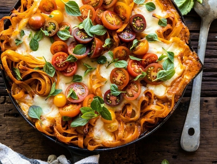 spaghetti rezepte einfach one pot gericht shcnelle zubereitung abednessen 30 minuten creamy pasta mit basikilkum und tomaten