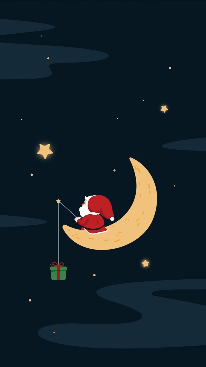 weihnachts hintergrundbilder weihnachtsmann sitzt auf dem mond geschenk auf angel süße weihnachtsbilder handy hintergrund