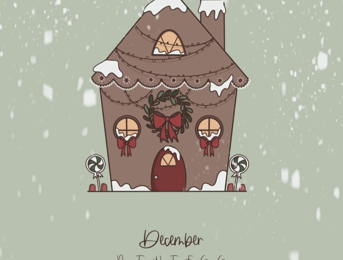 zeichnnun kleines haus mit weihnachtsdekoration weihnachtskranz lichter dezember kalender weihnachtsbilder kostenlos downloaden