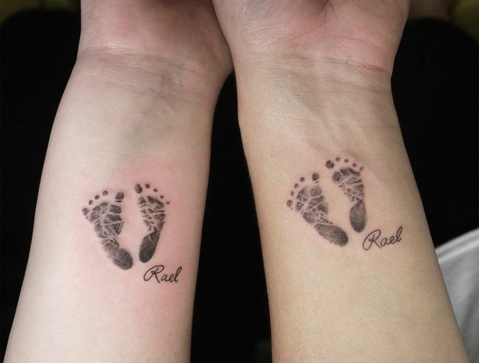 baby fußabdruck familien tattoo süße inspiration persönliche tätowierung am arm