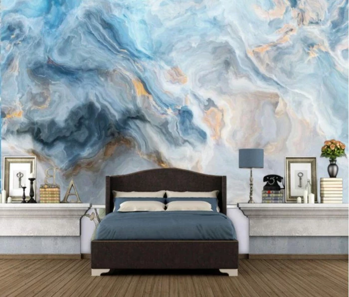 fototapeten für schlafzimmer wände uwalls geeignete fototapete marmor blau weiß gelb bett